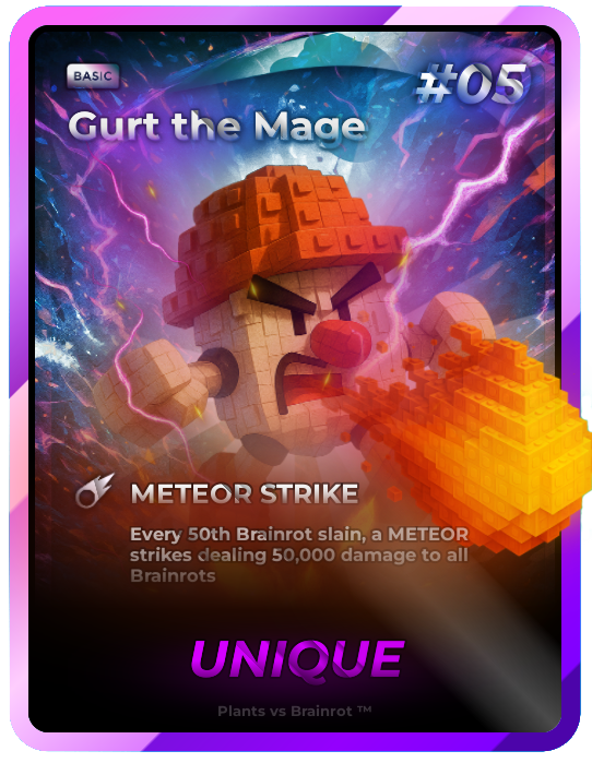 Gurt The Mage card - Unique rarity - Plants vs Brainrots